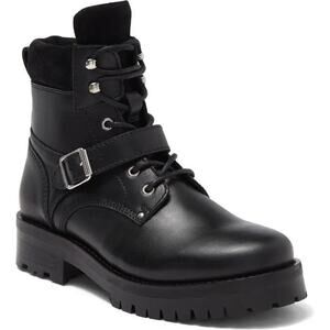 AllSaints NWOB Paulina Leather Moto Buckle Black Lace Up Boot Size US 10